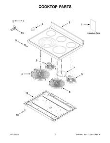 Cooktop Parts Diagram and Parts List for YWFE745H0FS6  Whirlpool Range