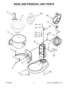 Base And Pedestal Unit Parts Diagram and Parts List for KP25M0XVB5  Whirlpool Mixer