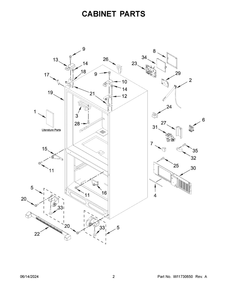 Cabinet Parts Diagram and Parts List for KRFC302ESS09  KitchenAid Refrigerator