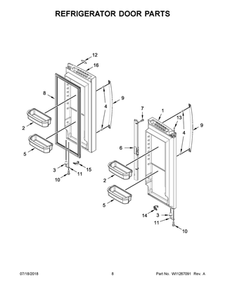Refrigerator Door Parts Diagram and Parts List for WRF535SWHZ01  Whirlpool Refrigerator