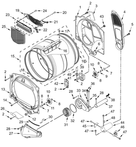 Bulkhead Parts Diagram and Parts List for MGD6230HW4,MGD6230HC4  Whirlpool Dryer