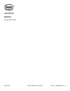 Cover Sheet Diagram and Parts List for RGD4516FW0  Roper Dryer