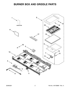 Burner Box And Griddle Parts Diagram and Parts List for JDRP548HL01  Whirlpool Range