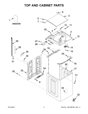 02 - TOP AND CABINET PARTS Diagram and Parts List for WTW8500DW4  Whirlpool Washer