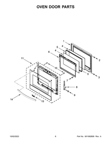 Oven Door Parts Diagram and Parts List for WOEC5030LB01  Whirlpool Microwave Oven Combo