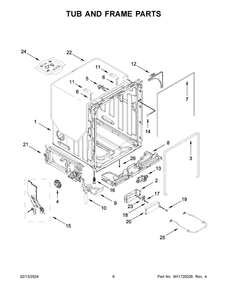 Tub And Frame Parts Diagram and Parts List for KDTM804KBS3  KitchenAid Dishwasher