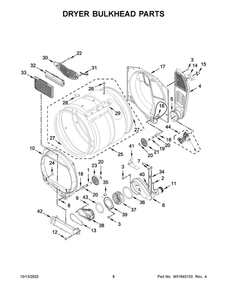 Dryer Bulkhead Parts Diagram and Parts List for WGTLV27HW3  Whirlpool Washer Dryer Combo