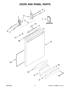 Door And Panel Parts Diagram and Parts List for KDFE204KPS0  Whirlpool Dishwasher