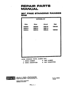 Cover Page-text Only Diagram and Parts List for 1355*0A  Roper Range