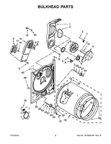 Bulkhead Parts Diagram and Parts List for 3DWED4800YQ2  Whirlpool Dryer