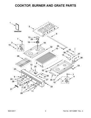02 - COOKTOP, BURNER AND GRATE PARTS Diagram and Parts List for KGCU462VSS02  Whirlpool Cooktop