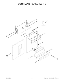 Door And Panel Parts Diagram and Parts List for WDT740SALB3  Whirlpool Dishwasher