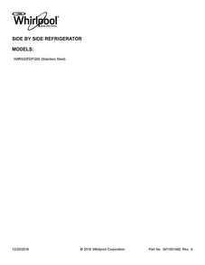 Cover Sheet Diagram and Parts List for 5WRS22FDFG00  Whirlpool Refrigerator