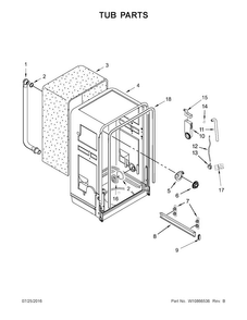 Tub Parts Diagram and Parts List for WDF518SAFW0  Whirlpool Dishwasher