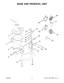 Base And Pedestal Unit Diagram and Parts List for KSM70SKQXBK0  KitchenAid Mixer