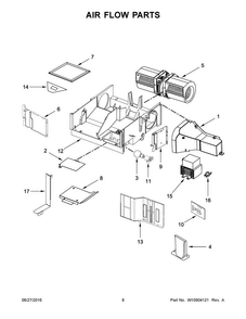 Air Flow Parts Diagram and Parts List for WMH32519FWB0  Whirlpool Microwave