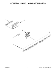 Control Panel And Latch Parts Diagram and Parts List for KDFE104HPS1  Whirlpool Dishwasher