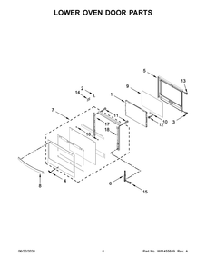 Lower Oven Door Parts Diagram and Parts List for WOD51EC0HB02  Whirlpool Wall Oven