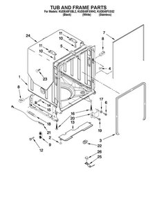 Tub And Frame Parts Diagram and Parts List for KUDE48FXBL2  KitchenAid Dishwasher