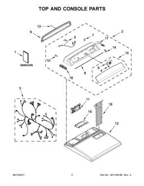 02 - TOP AND CONSOLE PARTS Diagram and Parts List for 7MWGD7000EW2  Whirlpool Washer