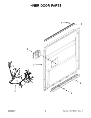 04 - INNER DOOR PARTS Diagram and Parts List for KDTE254EWH3  Whirlpool Dishwasher