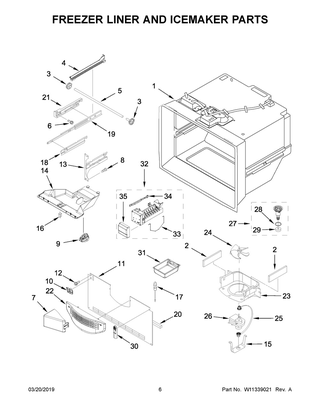Freezer Liner And Icemaker Parts Diagram and Parts List for KRFC300EWH03  Whirlpool Refrigerator