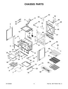 Chassis Parts Diagram and Parts List for YKSEG700EBS7  KitchenAid Range