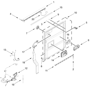 Control Panel And Inner Door Parts Diagram and Parts List for KDPS624SPS0  Whirlpool Dishwasher