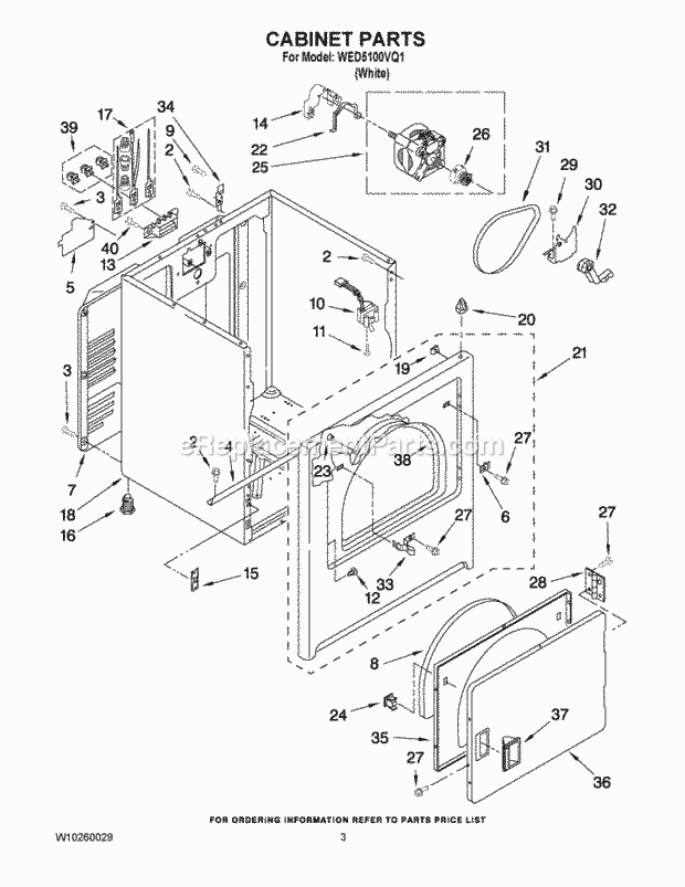 Cabinet Parts Diagram and Parts List for WED5100VQ1  Whirlpool Dryer
