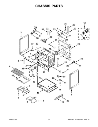 Chassis Parts Diagram and Parts List for WFE550S0HW1  Whirlpool Range