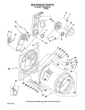 03 - BULKHEAD PARTS Diagram and Parts List for YNED4800VQ1  Whirlpool Dryer