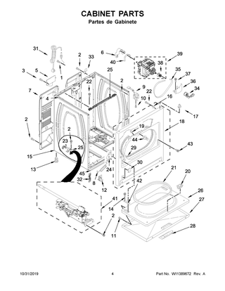 Cabinet Parts Diagram and Parts List for 7MWGD2040JM0  Whirlpool Dryer