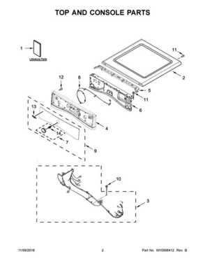 02 - Top And Console Parts Diagram and Parts List for YWED9290FC0  Whirlpool Dryer
