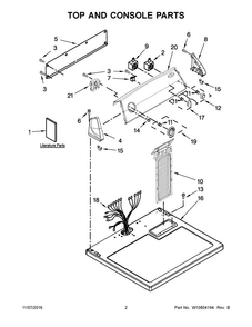 Top And Console Parts Diagram and Parts List for 3DWED4800YQ2  Whirlpool Dryer