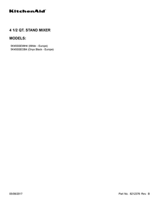 Cover Sheet Diagram and Parts List for 5K45SSEOB4  KitchenAid Mixer
