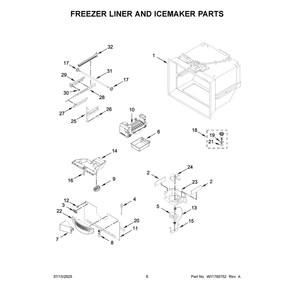 Freezer Liner And Icemaker Parts Diagram and Parts List for KRFF305ESS10  KitchenAid Refrigerator