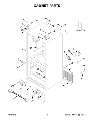 Cabinet Parts Diagram and Parts List for WRFA35SWHZ02  Whirlpool Refrigerator