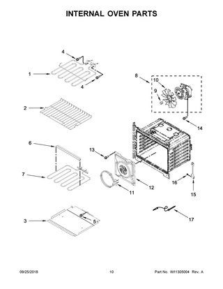 Internal Oven Parts Diagram and Parts List for WODA7EC0HN01  Whirlpool Wall Oven