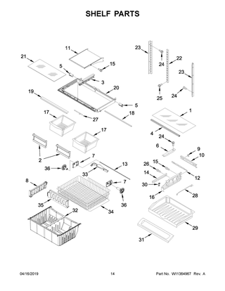 Shelf Parts Diagram and Parts List for WRFA35SWHN01  Whirlpool Refrigerator