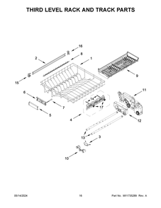 Third Level Rack And Track Parts Diagram and Parts List for KDTM604KBS3  KitchenAid Dishwasher