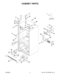 Cabinet Parts Diagram and Parts List for WRF555SDHW09  Whirlpool Refrigerator