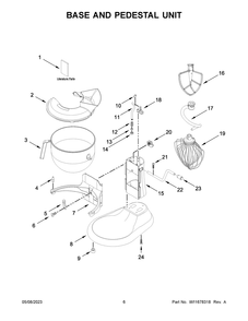 Base And Pedestal Unit Diagram and Parts List for 5KSM70JPXEER0  KitchenAid Mixer
