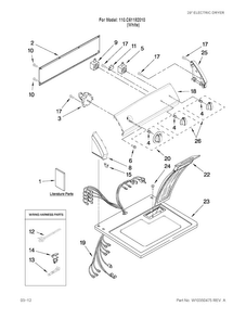 Top And Console Parts Diagram and Parts List for 110C61182010  Kenmore Dryer