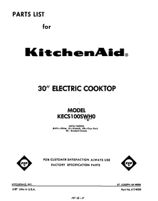 Section 4 Diagram and Parts List for KECS-1040WH  KitchenAid Cooktop