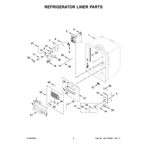 Refrigerator Liner Parts Diagram and Parts List for KRFC704FBS06  KitchenAid Refrigerator