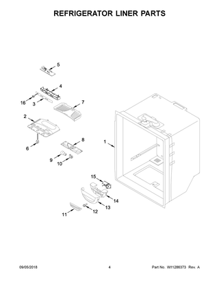 Refrigerator Liner Parts Diagram and Parts List for WRFA32SMHZ01  Whirlpool Refrigerator