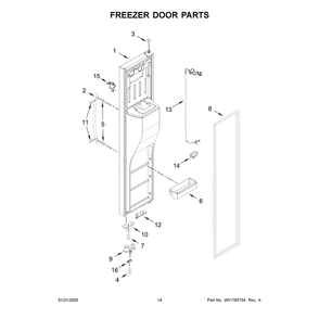 Freezer Door Parts Diagram and Parts List for WRSF5836RZ00  Whirlpool Refrigerator