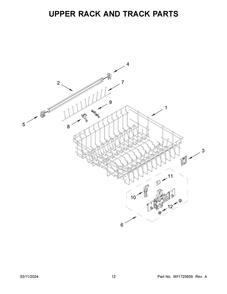 Upper Rack And Track Parts Diagram and Parts List for WDT750SAKB3  Whirlpool Dishwasher