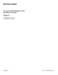 Cover Sheet Diagram and Parts List for KXU8036YSS1  KitchenAid Range Hood