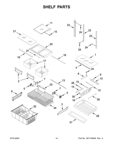 08 - Shelf Parts Diagram and Parts List for WRF540CWHW10  Whirlpool Refrigerator